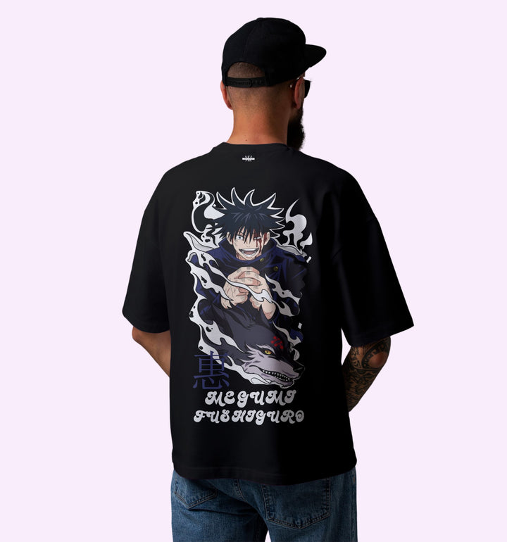 Megumi Fushiguro - Jujutsu Kaisen - Back Print Anime Oversized T-Shirt In Black - Mon Zurich Fan-Art