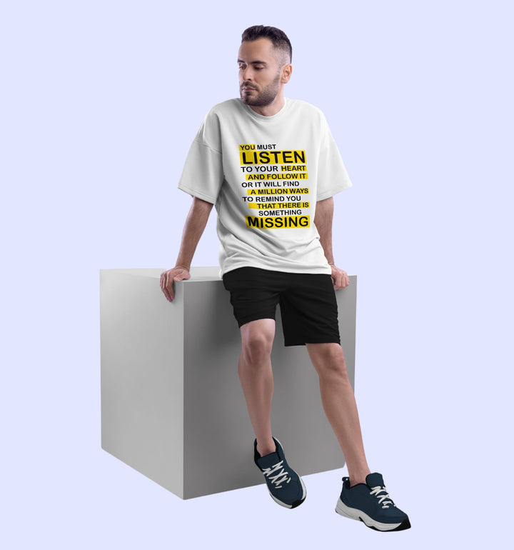 Quote - You Must Listen Quotes front print Oversized T-Shirt In white - Mon Zurich Fan Art Printed Collection