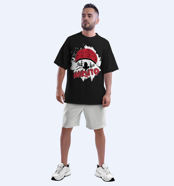 Naruto - Blood Moon - Front Print Anime Oversized T-Shirt In Black - Mon Zurich Fan-Art