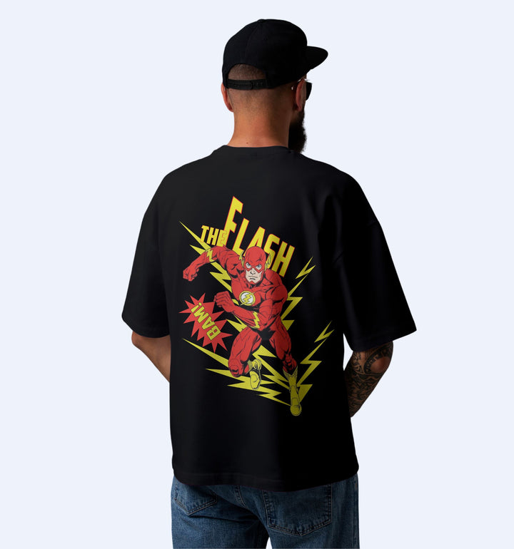 Dc - The Flash - Back Print Superhero Oversized T-Shirt In Black - Mon Zurich Fan-Art