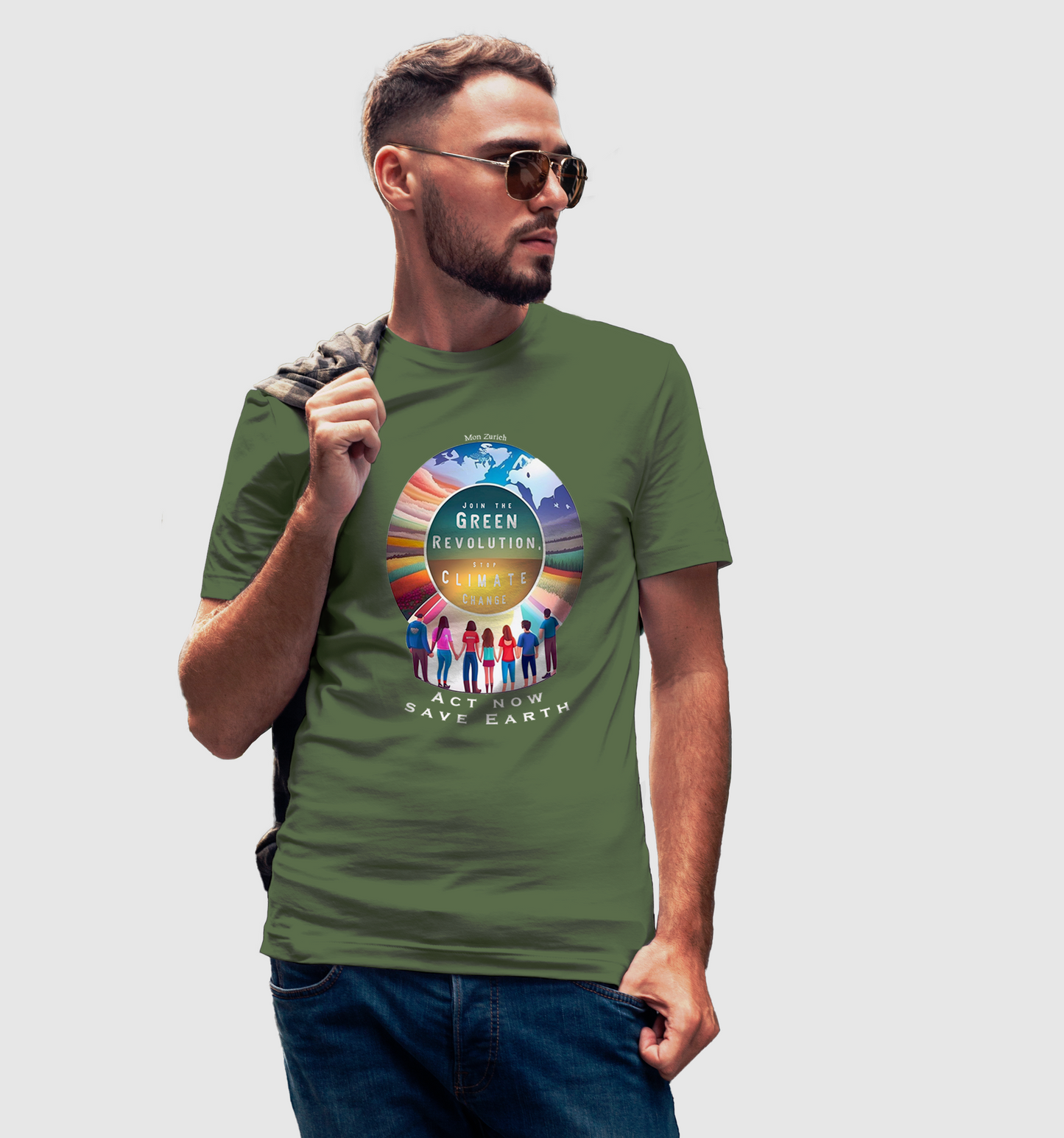 Join the Green Revolution, Stop Climate Change T-shirt in Dark - Mon Zurich Originals