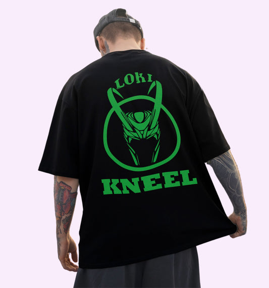 Loki - Kneel - God Of Mischief Superhero Back print Oversized T-Shirt In Black - Mon Zurich Fan-Art