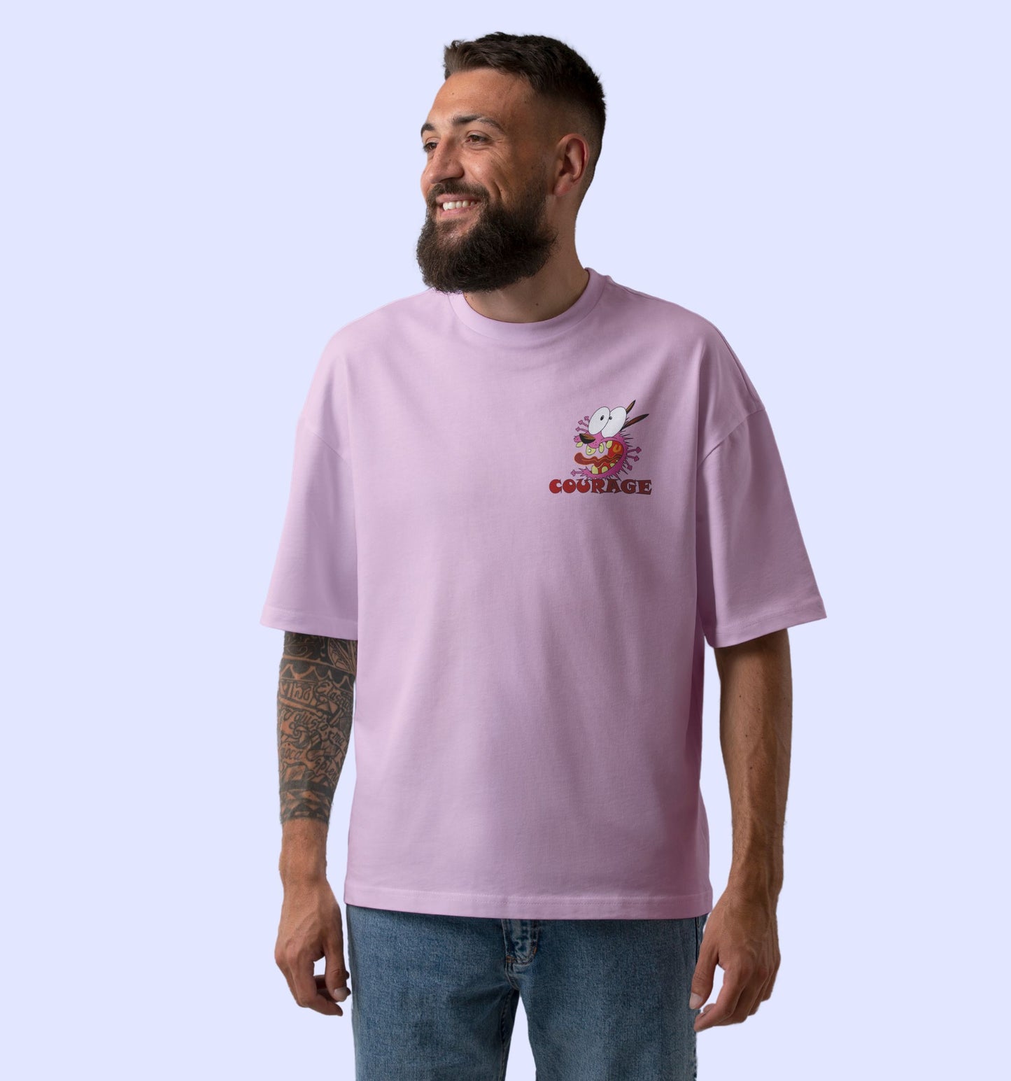 Courage The Cowardly Dog Cartoons And Comics Back print Oversized T-Shirt In Lavender - Mon Zurich Fan Art Printed Collection