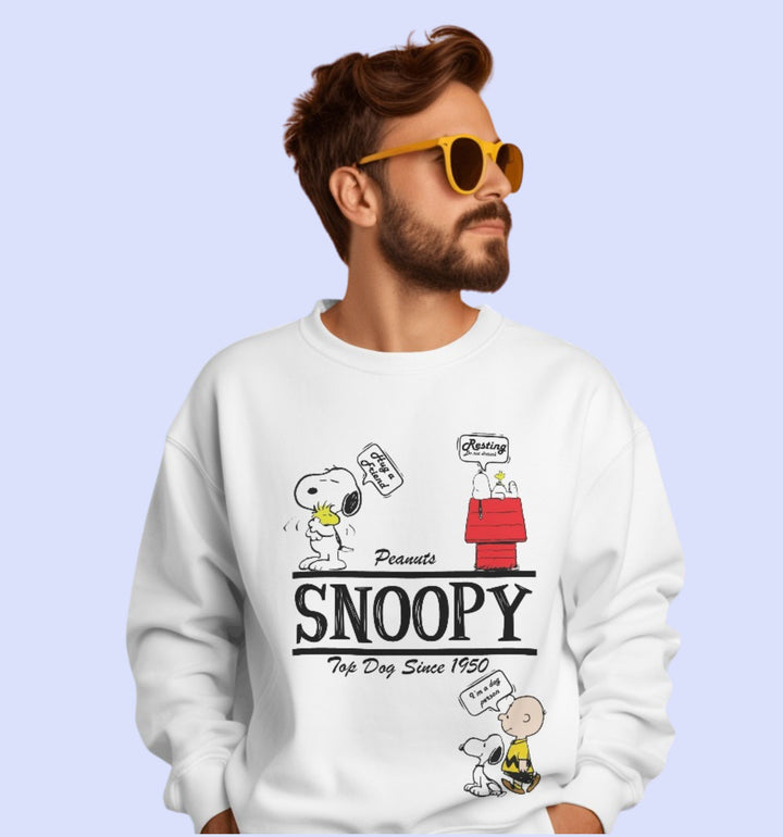 Snoopy - Peanuts Cartoons And Comics Sweatshirt In White - Mon Zurich Fan Art Printed Collection