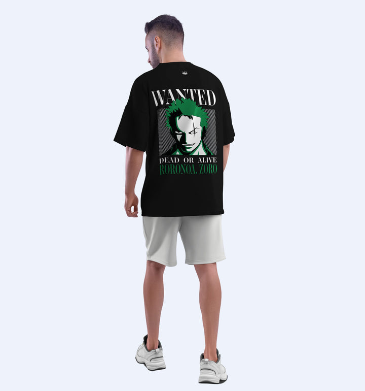 Roronoa - Wanted - Zoro Back Print Anime Oversized T-Shirt In Black - Mon Zurich Fan-Art