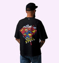 Dc - Superman - Typography - The Man Of Steel Superhero Back Print Oversized T-Shirt In Black - Mon Zurich Fan-Art