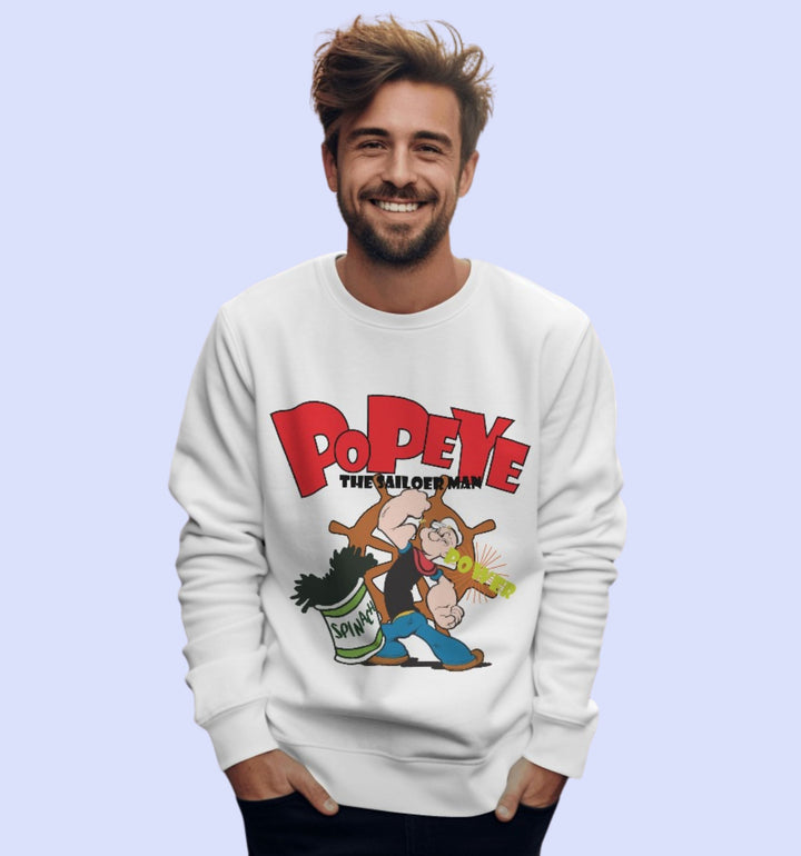 The Sailorman - Popeye Cartoons And Comics Sweatshirt In White - Mon Zurich Fan Art Printed Collection