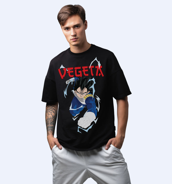 Vegeta - Front Print Anime Oversized T-Shirt In Black - Mon Zurich Fan-Art