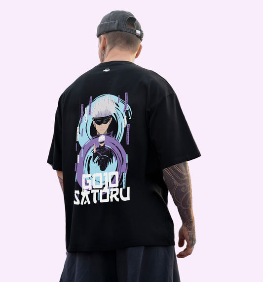 Satoru Gojo -  Jujutsu Kaisen - Gojo Typography Back Anime Oversized T-Shirt In Black - Mon Zurich Fan-Art