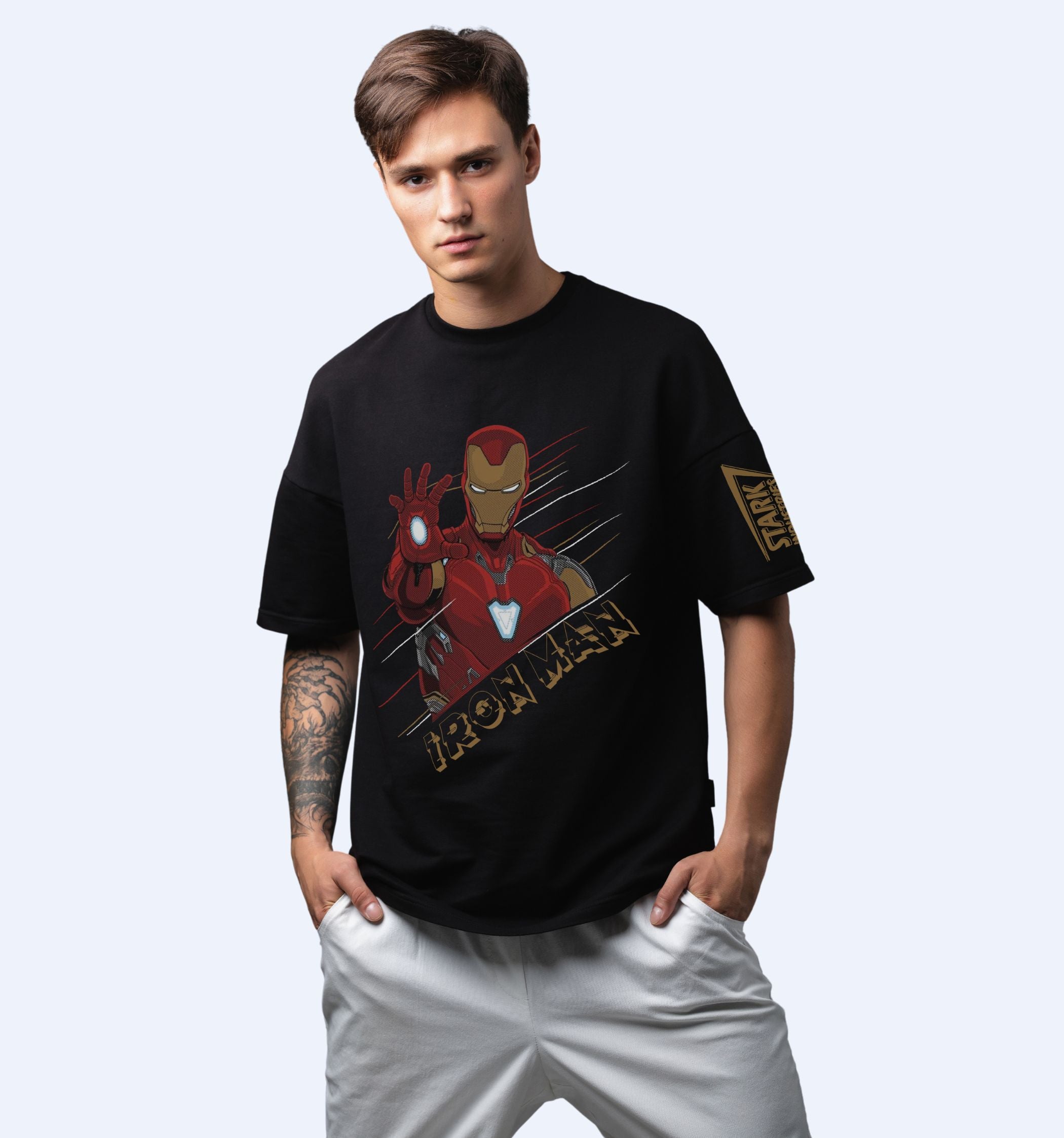 Ironman Stark Industries Front Print Superhero Oversized T-Shirt In Black Mon Zurich Fan-Art