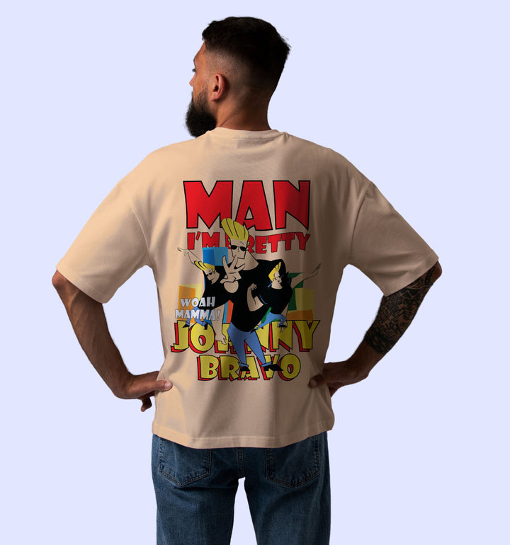 Jhonny Bravo - Man I'M Pretty Cartoons And Comics Back print Oversized T-Shirt In Beige - Mon Zurich Fan Art Printed Collection