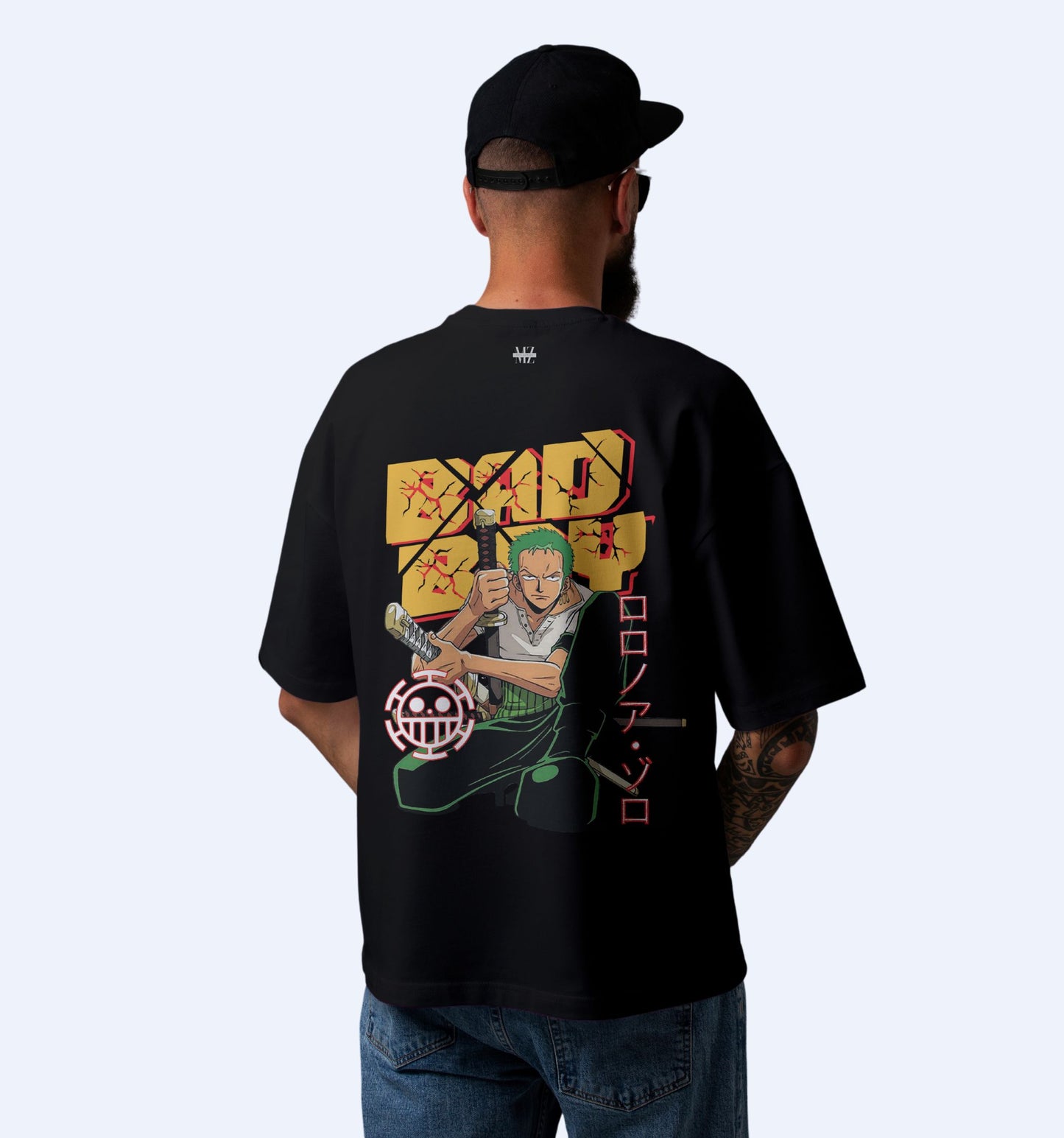 Bad Boy - Roronoa Zoro - Front Print Typography Anime Oversized T-Shirt In Black - Mon Zurich Fan-Art