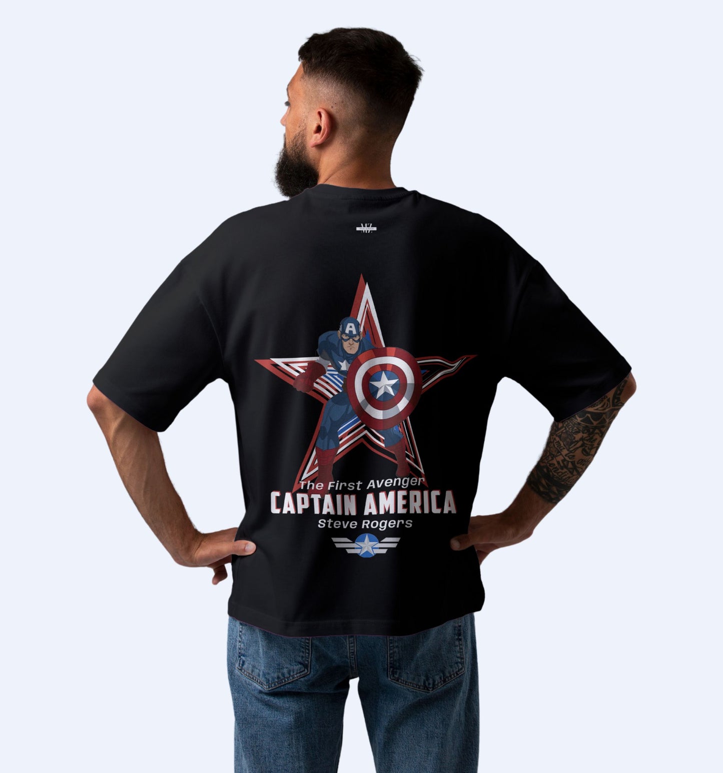 Captain America - Back Print Superhero Oversized T-Shirt In Black - Mon Zurich Fan-Art