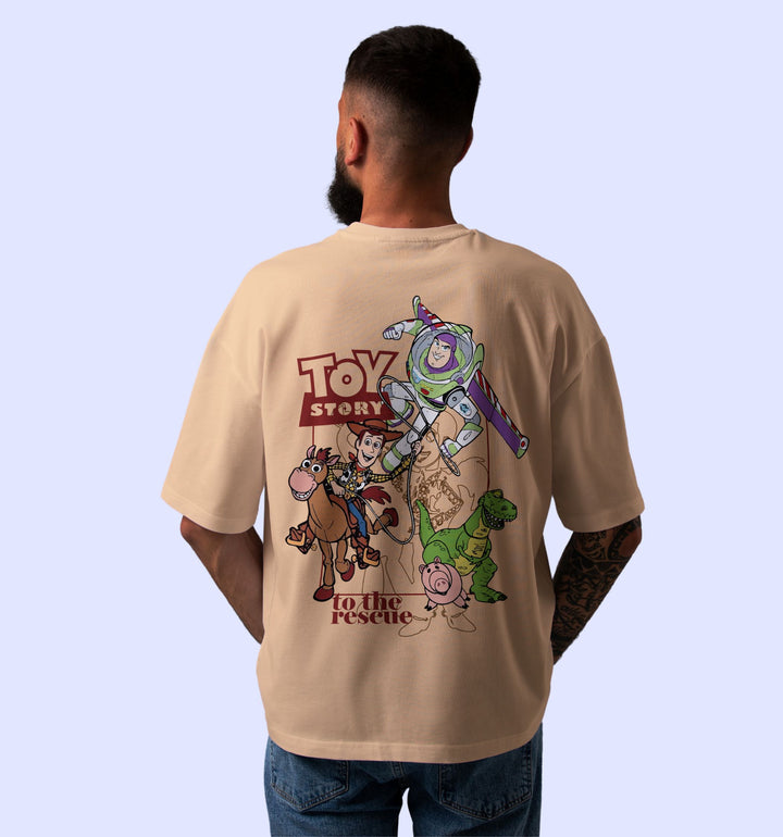 Toy Story - To The Rescue Cartoons And Comics back print Oversized T-Shirt In Beige - Mon Zurich Fan Art Printed Collection