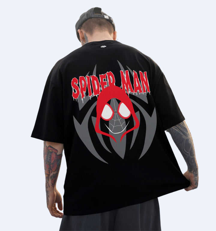 Spider Man - Into The Spider Verse Superhero Back print Oversized T-Shirt In Black - Mon Zurich Fan-Art