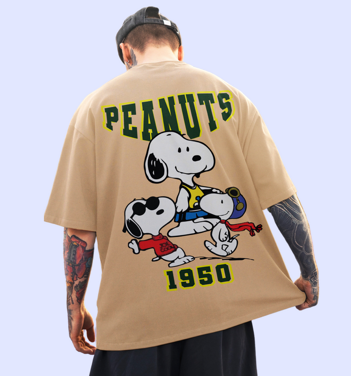 Peanuts - 1950 Cartoons And Comics back print Oversized T-Shirt In Beige - Mon Zurich Fan Art Printed Collection