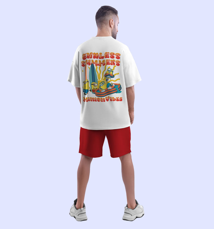 Endless Summers - Minion Vibe Cartoons And Comics Back print Oversized T-Shirt In White - Mon Zurich Fan Art Printed Collection