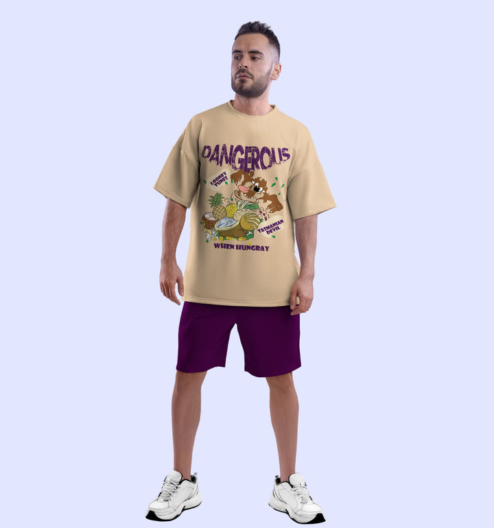 Looney Tunes - Tasmanian Devil Cartoons And Comics Front print Oversized T-Shirt In Beige - Mon Zurich Fan Art Printed Collection