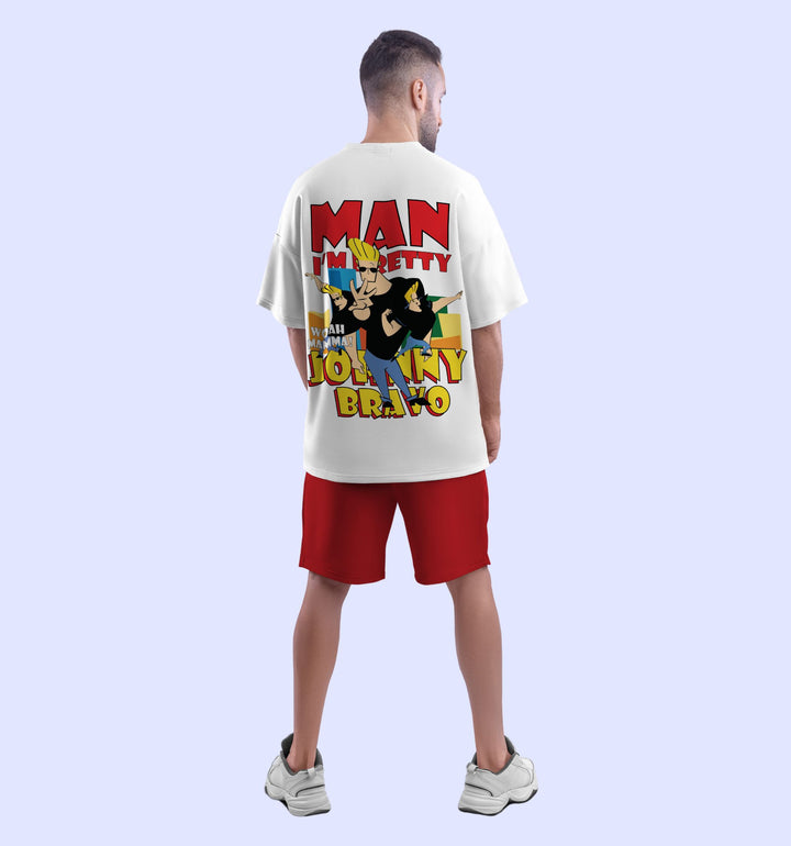 Jhonny Bravo - Man I'M Pretty Cartoons And Comics Back print Oversized T-Shirt In White - Mon Zurich Fan Art Printed Collection