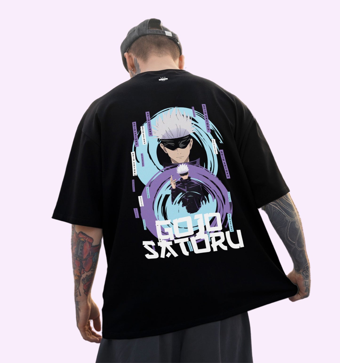 Satoru Gojo -  Jujutsu Kaisen - Gojo Face Back Print Anime Oversized T-Shirt In Black - Mon Zurich Fan-Art