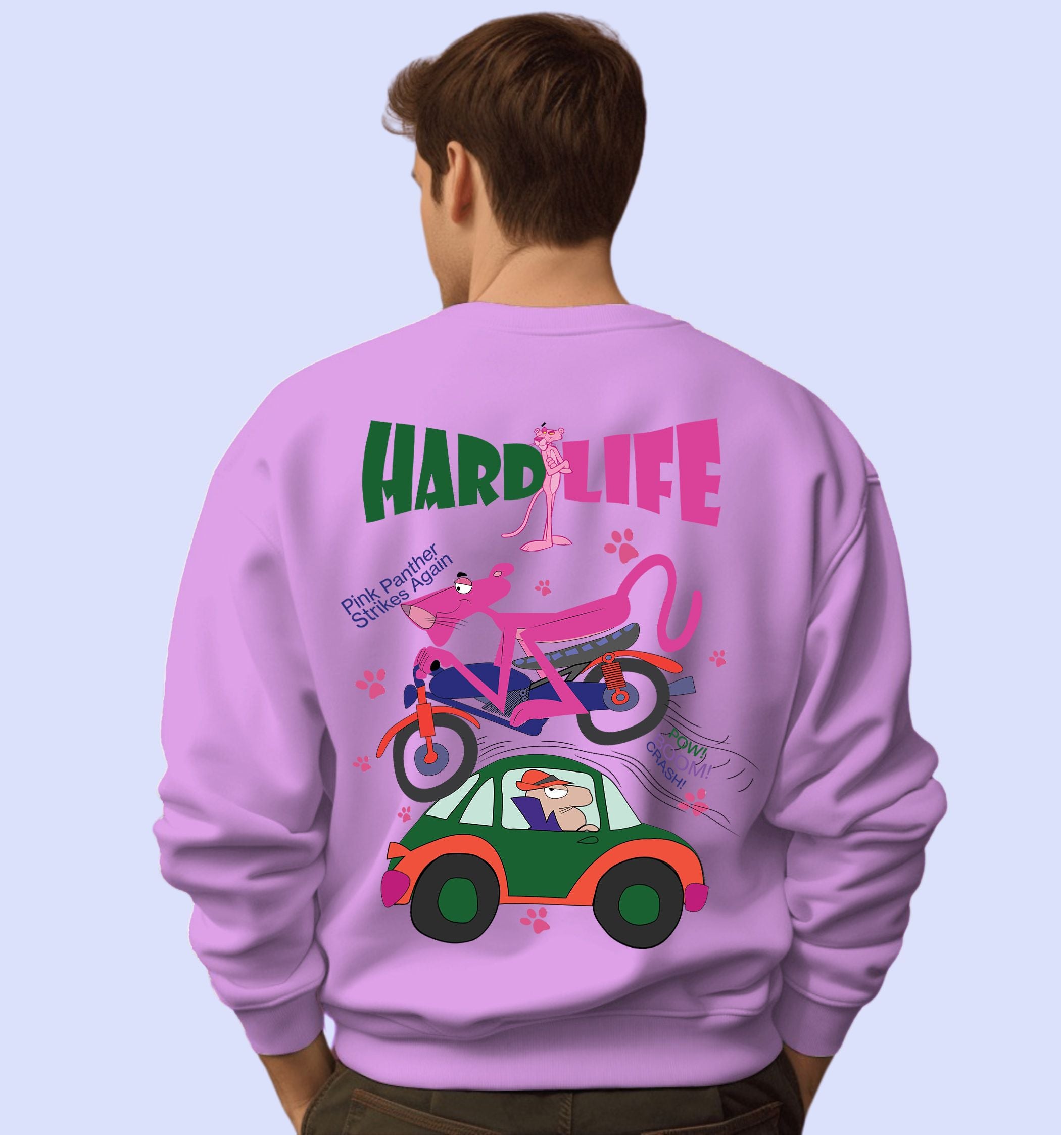 Pink Panther Hard Life Cartoons And Comics Sweatshirt In Lavender Mon Zurich Fan Art Printed Collection