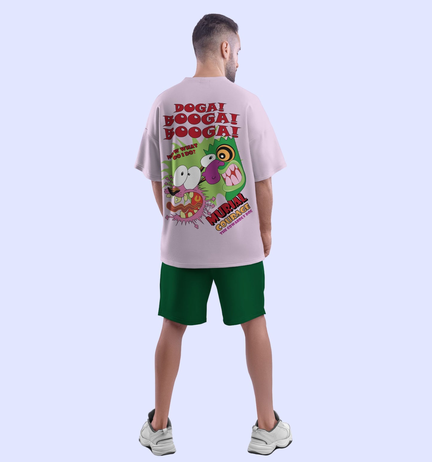 Courage The Cowardly Dog Cartoons And Comics Back print Oversized T-Shirt In Lavender - Mon Zurich Fan Art Printed Collection