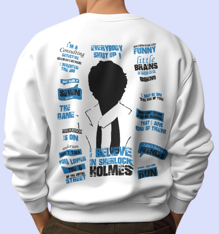 Sherlock Holmes Movies And Tv Shows Sweatshirt In White - Mon Zurich Fan Art Printed Collection