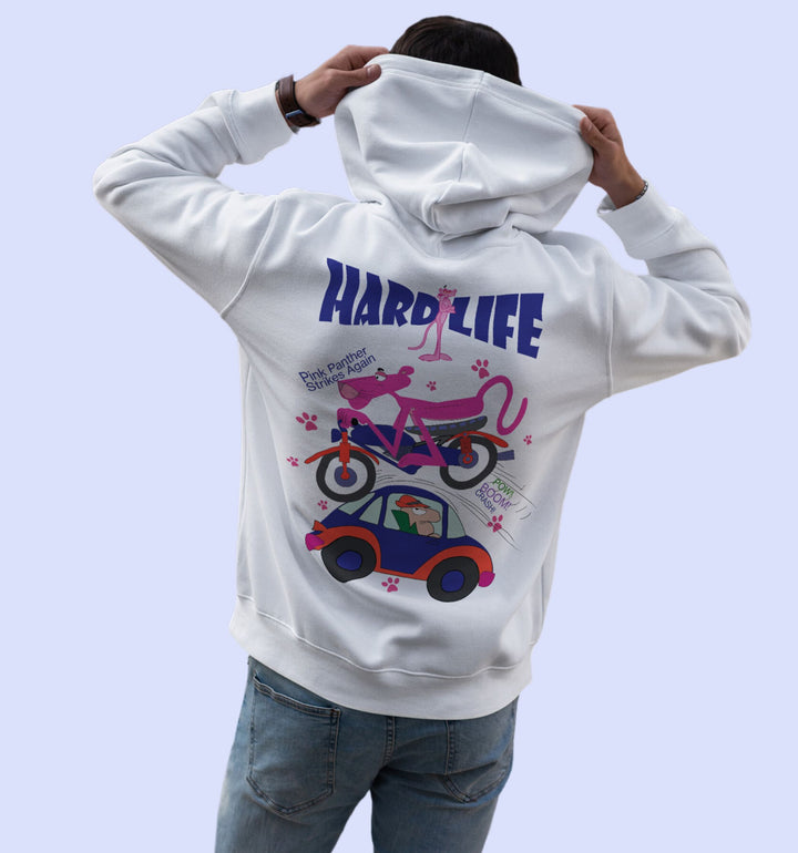 Pink Panther - Hard Life Cartoons And Comics Hoodie In White - Mon Zurich Fan Art Printed Collection