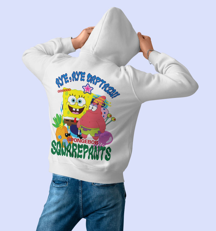 Aye, Aye Captain! - Spongebob Cartoons And Comics Hoodie In White - Mon Zurich Fan Art Printed Collection