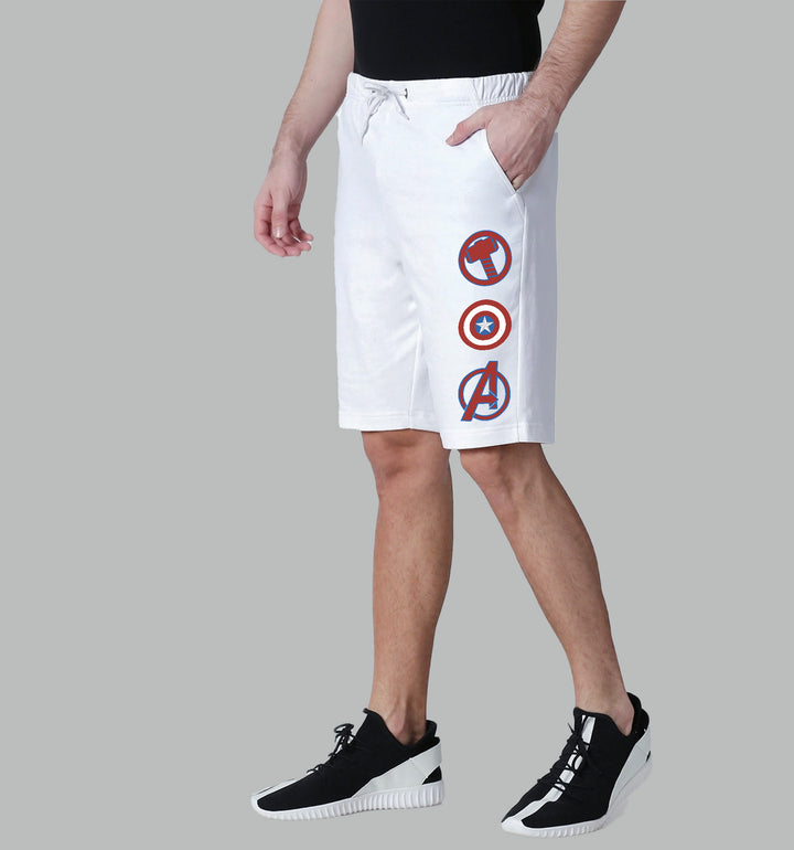 Avengers Assemble Movies And Tv Shows front print shorts In White - Mon Zurich Fan Art Printed Collection