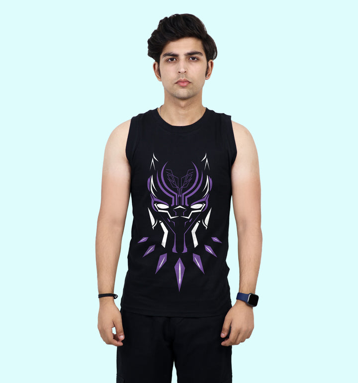 Black Panther Super Hero front print Vest In Black - Mon Zurich Fan Art Printed Collection