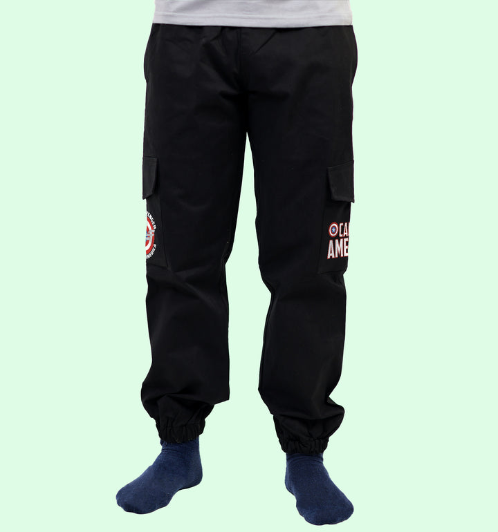 Captain America Super Hero Printed Cargo Jogger In Black - Mon Zurich Fan Art Printed Collection