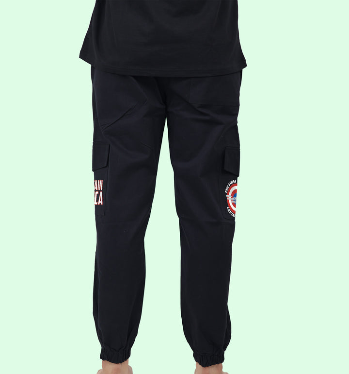 Captain America Super Hero Printed Cargo Jogger In Black - Mon Zurich Fan Art Printed Collection