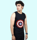 Captain America - Shield Super Hero Front print Vest In Black - Mon Zurich Fan Art Printed Collection