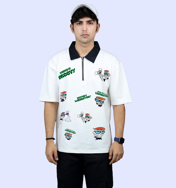 Dextor'S Laboratory Cartoons And Comics Back print Polo T-Shirt In White - Mon Zurich Fan Art Printed Collection