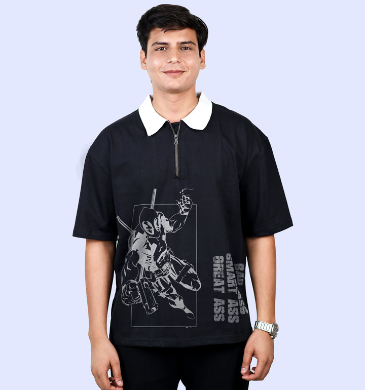 Deadpool - Smart Ass Cartoons And Comics Polo T-Shirt In Black - Mon Zurich Fan Art Printed Collection