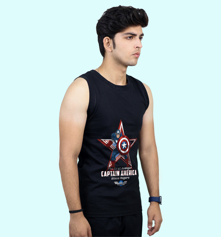 The First Avenger Super Hero Front print Vest In Black - Mon Zurich Fan Art Printed Collection