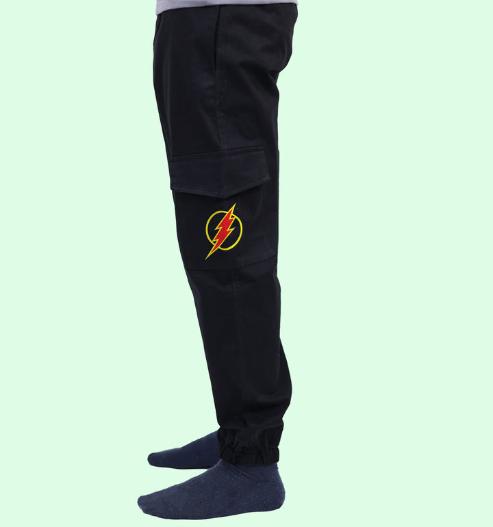 Flash  Cartoons And Comics Printed Cargo Jogger In Black - Mon Zurich Fan Art Printed Collection