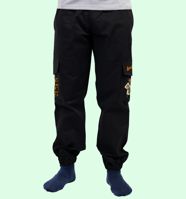 Gta Games And Sports Printed Cargo Jogger In Black - Mon Zurich Fan Art Printed Collection