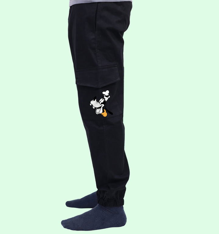 Goofy The Goof  Cartoons And Comics Printed Cargo Jogger In Black - Mon Zurich Fan Art Printed Collection