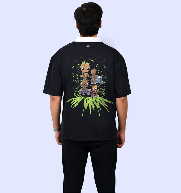 I'M Groot  Movies And Tv Shows Back print Polo T-Shirt In Black - Mon Zurich Fan Art Printed Collection