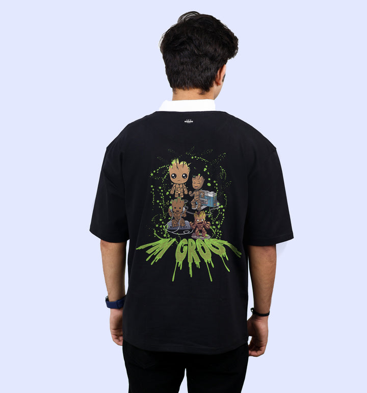 I'M Groot  Movies And Tv Shows Back print Polo T-Shirt In Black - Mon Zurich Fan Art Printed Collection