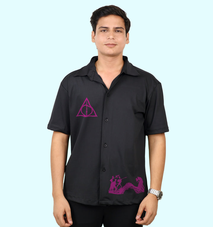 Deathly Hollows - Hp Movies And Tv Shows Back print Casual Shirt In Black - Mon Zurich Fan Art Printed Collection