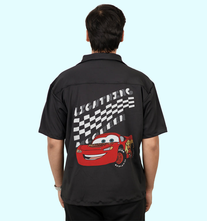 Cars - Lightning Mcqueen Cartoons And Comics Back print Casual Shirt In Black - Mon Zurich Fan Art Printed Collection