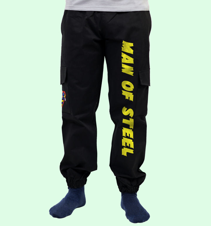 Man Of Steel Super Hero printed Cargo Jogger In Black - Mon Zurich Fan Art Printed Collection