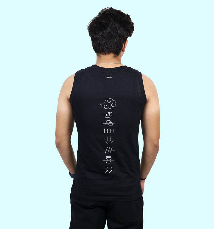 Naruto Anime back print Vest In Black - Mon Zurich Fan Art Printed Collection