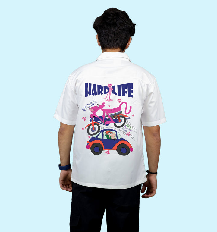 Pink Panther - Hard Life Cartoons And Comics Back print Casual Shirt In White - Mon Zurich Fan Art Printed Collection