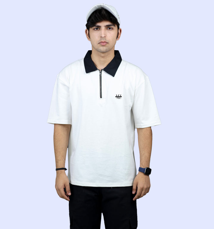 Mon Zurich Plain Oversized Polo T-Shirt In White - Mon Zurich Plain Collection