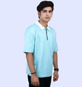 Mon Zurich Plain Oversized Polo T-Shirt In Cyan - Mon Zurich Plain Collection