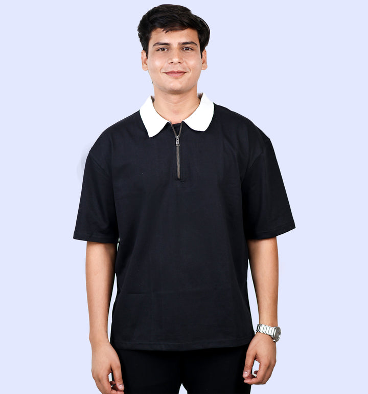 Mon Zurich Plain Oversized Polo T-Shirt In Black - Mon Zurich Plain Collection